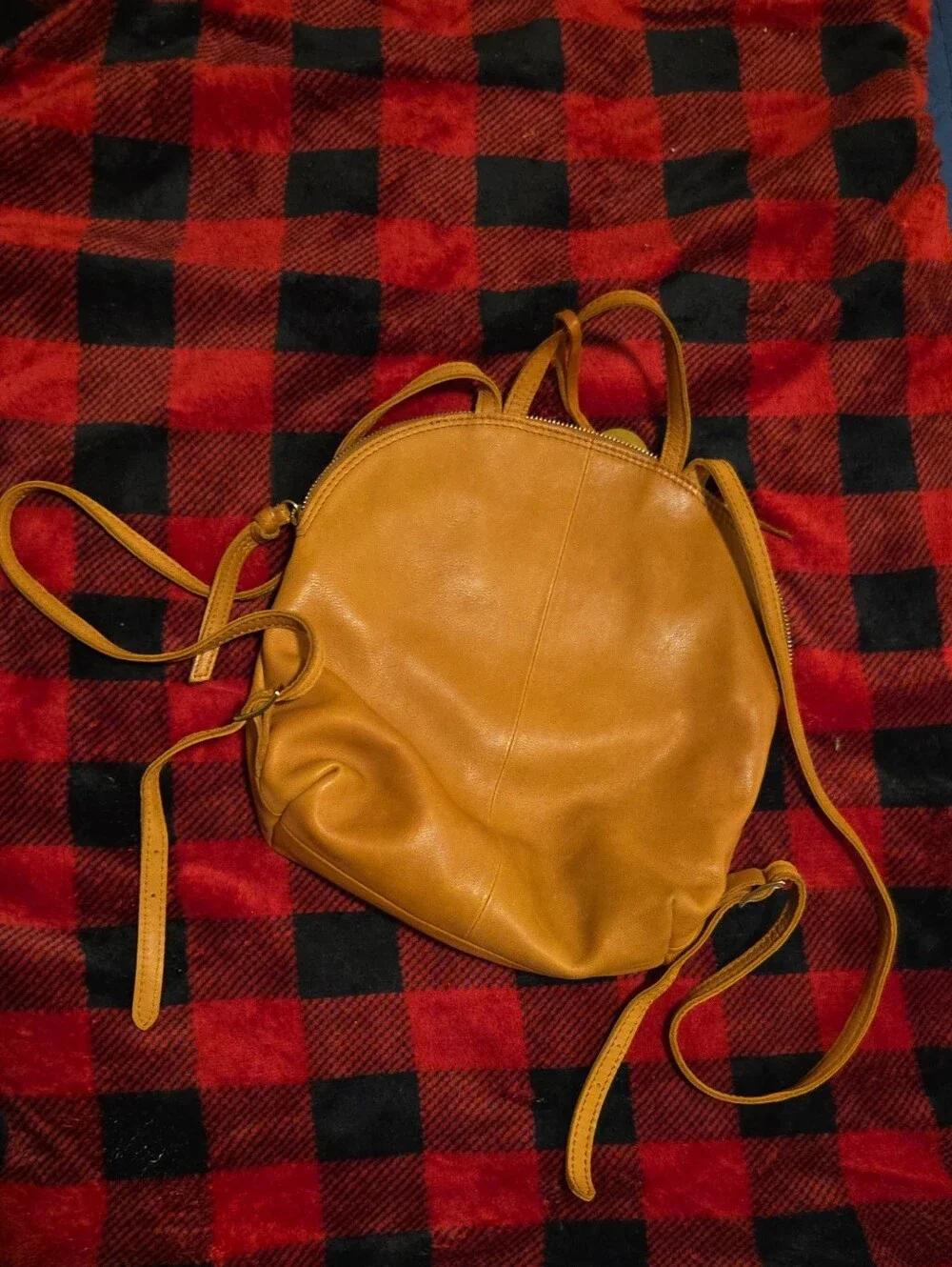 Round Leather Backpack in Mustard Yellow